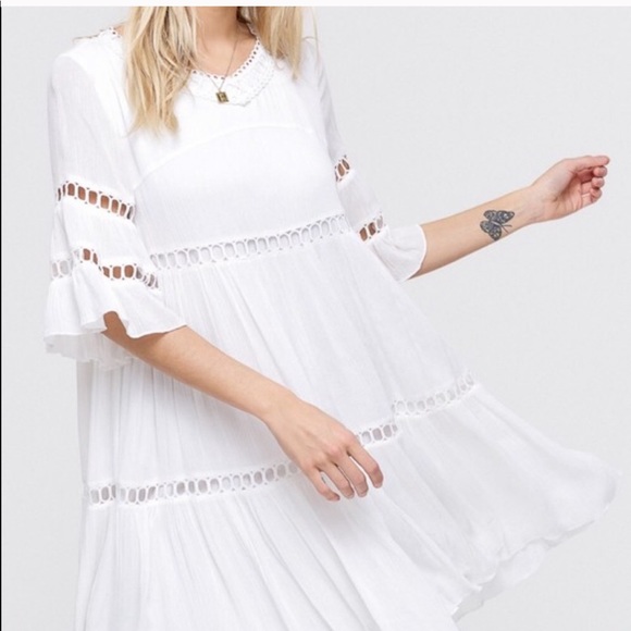 Bell sleeve ruffle crochet detail babydoll dress - Picture 7 of 7